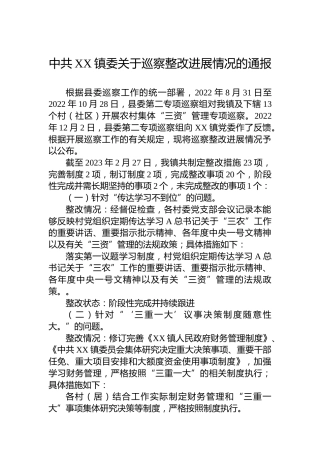 镇委关于巡察整改进展情况的通报(20230302)