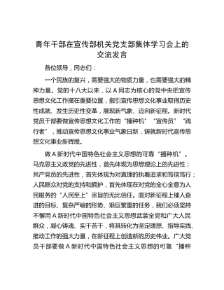 青年干部在宣传部集体学习会上的交流发言（宣传思想文化）