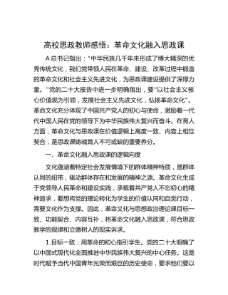 高校思政教师心得体会：革命文化融入思政课