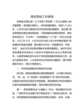 高校思政工作心得体会（学校3700字）