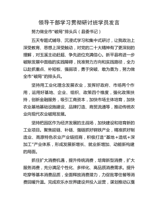 领导干部学习贯彻二十大精神研讨班学员发言5篇(盛会)