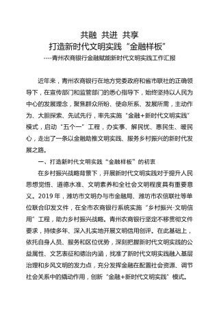 银行金融赋能新时代文明实践工作汇报