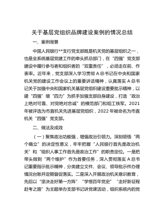 银行党组织品牌建设案例情况总结