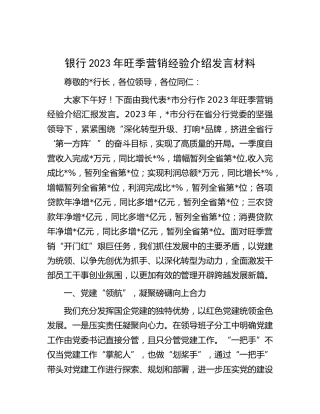 银行2023年旺季营销经验介绍发言