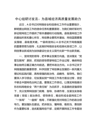 网络安全和信息化工作中心组研讨发言：为县域经济高质量发展助力