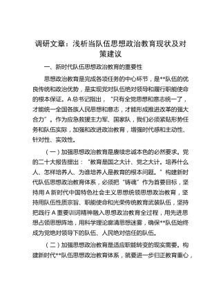 调研报告参考：浅析当队伍思想政治教育现状及对策建议