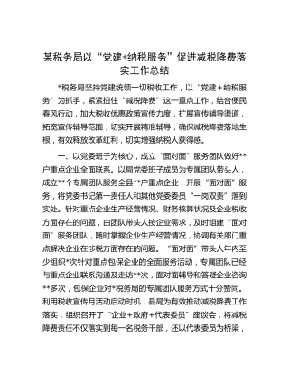 税务系统以“党建+纳税服务”促进减税降费落实工作总结