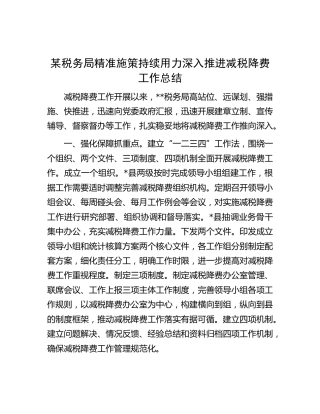 税务系统精准施策持续用力深入推进减税降费工作总结