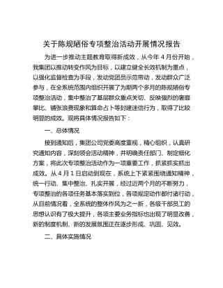 陈规陋俗专项整治活动开展情况报告（公司主题教育）