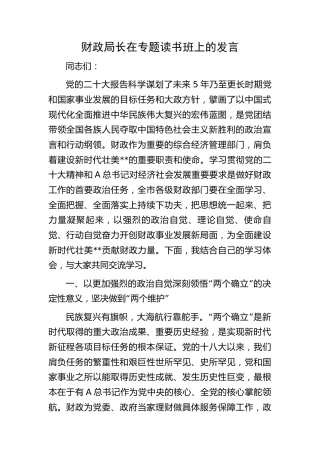 财政系统二十大专题读书班上的研讨发言2