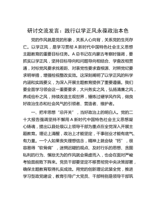 研讨发言：践行以学正风 永葆政治本色