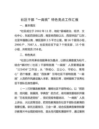 社区干部“一肩挑”特色亮点工作汇报