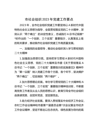 社会组织2023年党建工作要点