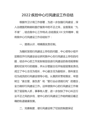 行风建设工作总结（疾控）