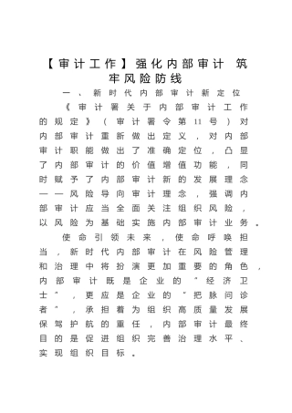 强化内部审计 筑牢风险防线（调研报告参考）