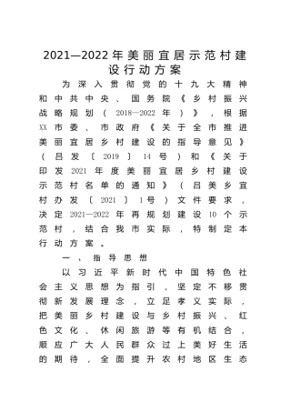 美丽宜居示范村建设行动方案（市县）