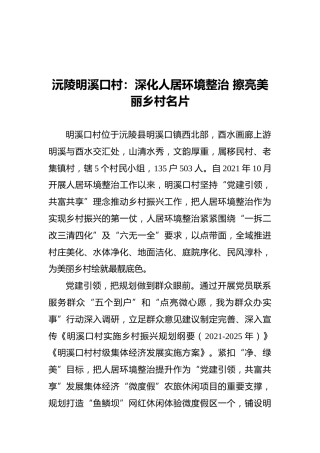美丽乡村经验汇报：深化人居环境整治 擦亮美丽乡村名片