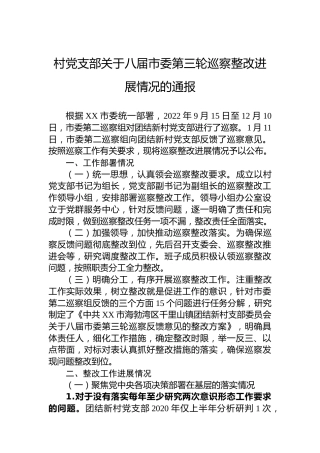 村党支部关于巡察整改进展情况的通报（20230510）