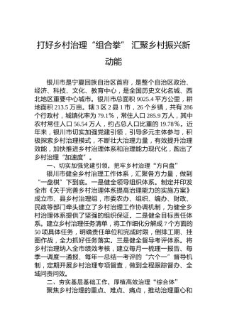 打好乡村治理“组合拳” 汇聚乡村振兴新动能