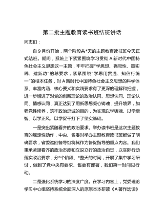 第二批主题教育读书班结班讲话3300字