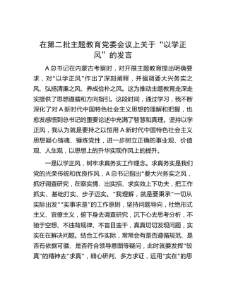 第二批主题教育“以学正风”专题研讨发言1200字