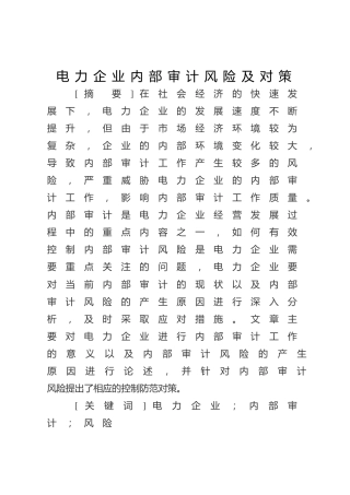电力企业内部审计风险及对策（调研报告参考）