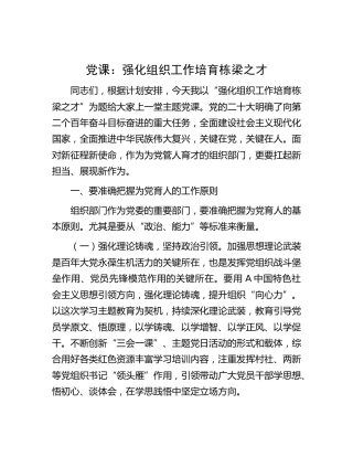 党课：强化组织工作 培育栋梁之才