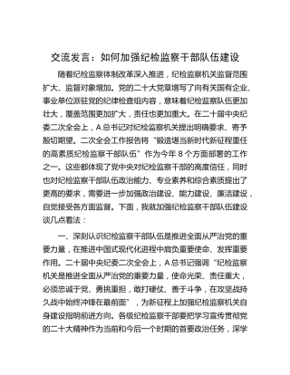研讨发言：如何加强纪检监察干部队伍建设