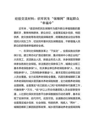 经验交流发言：织牢民生“保障网”撑起群众“幸福伞”