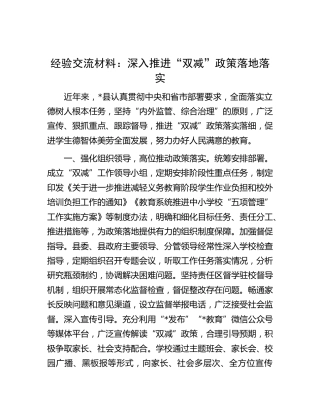 经验交流发言：深入推进“双减”政策落地落实