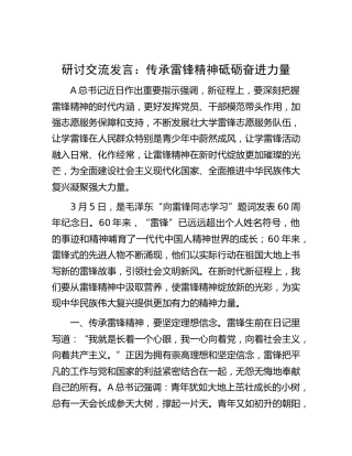 研讨发言：传承雷锋精神 砥砺奋进力量
