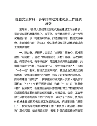 经验交流发言：多举措推动党建试点工作提质增效
