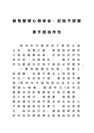 教育整顿心得体会：纪检干部要勇于担当作为1100字