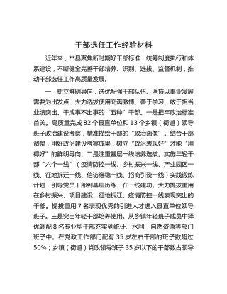 干部选任工作经验材料