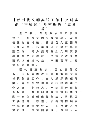 新时代文明实践工作经验：文明实践“不掉线”乡村振兴“续新篇”