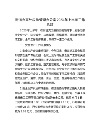 街道应急管理办公室2023年上半年工作总结