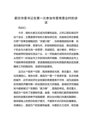 新任市委书记在第一次参加市委常委会时的讲话