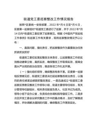 街道党工委巡察整改工作情况总结报告