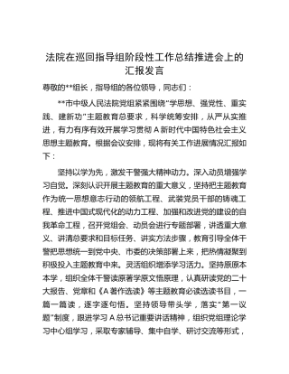 法院在主题教育巡回指导组阶段性工作总结推进会上的汇报