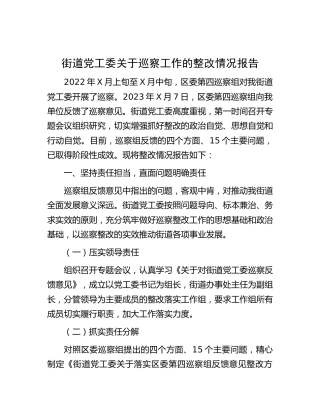 街道党工委关于巡察工作的整改情况报告5900字