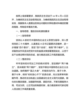 法院院长2022民主生活会整改方案6200字
