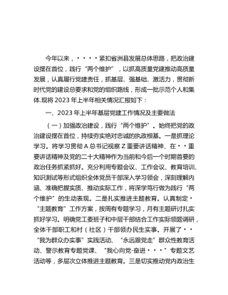街道2023年上半年基层党建工作自查情况总结报告（2300字）