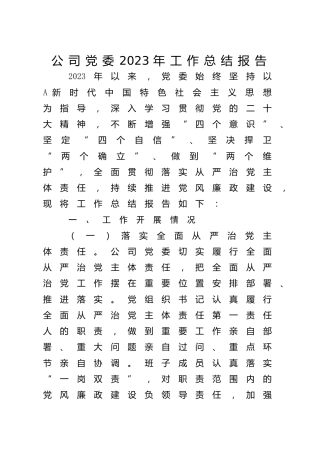 公司党委2023年工作总结报告2800字（党建总结）(1)