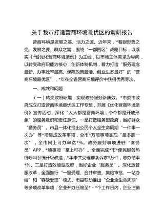 我市打造营商环境最优区的调研报告