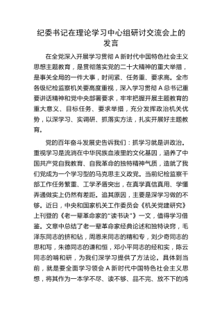 纪委书记在主题教育中心组研讨发言