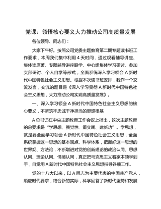 党课：领悟主题教育核心要义   大力推动公司高质量发展