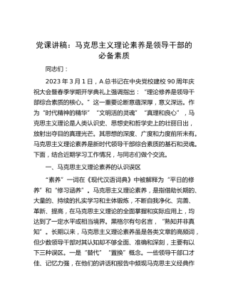 党课：马克思主义理论素养是领导干部的必备素质