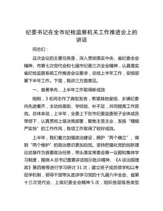 纪委书记在全市纪检监察机关工作推进会上的讲话