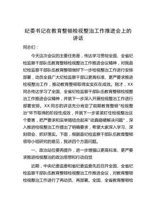 纪委书记在教育整顿检视整治工作推进会上的讲话7600字