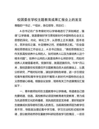 校团委在学校主题教育成果汇报会上的发言（2200字总结）